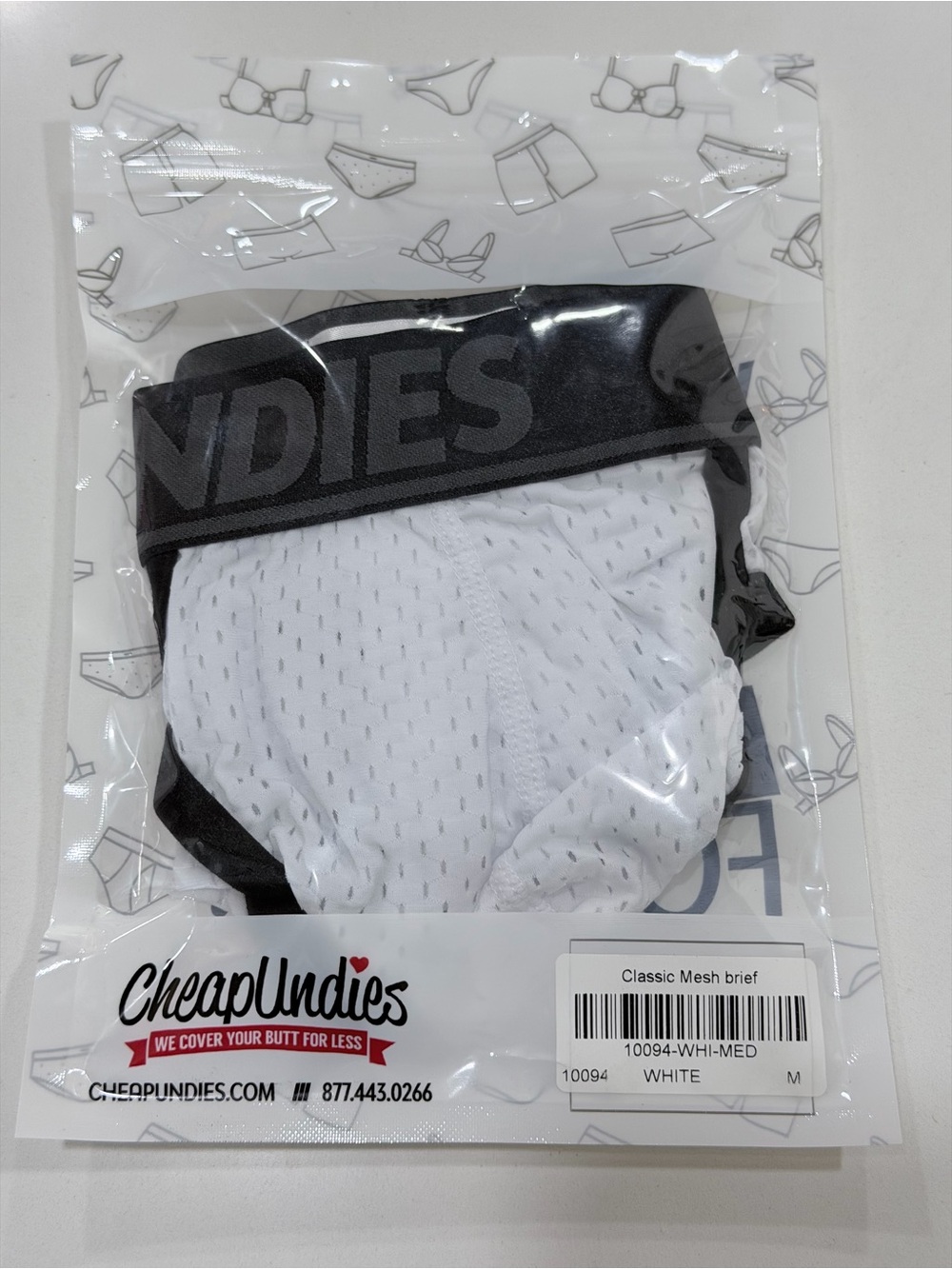 Men’s White Classic Mesh Brief with Black Waistband